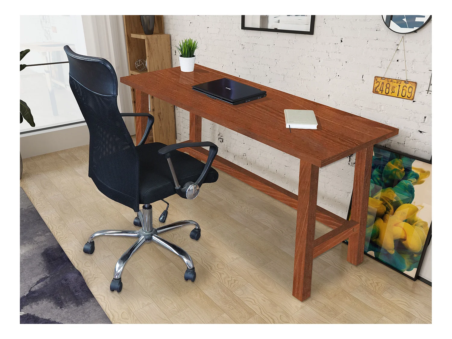 Biurko Nordic drewniane, kolor kasztan