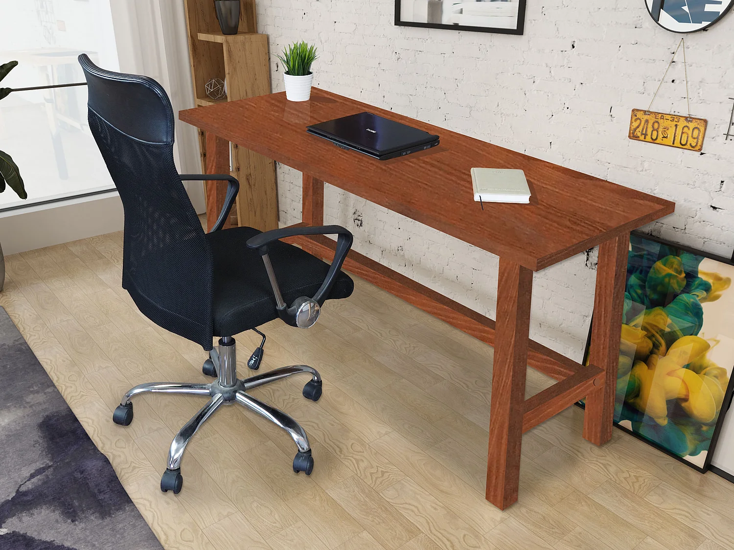 Biurko Nordic drewniane, kolor kasztan