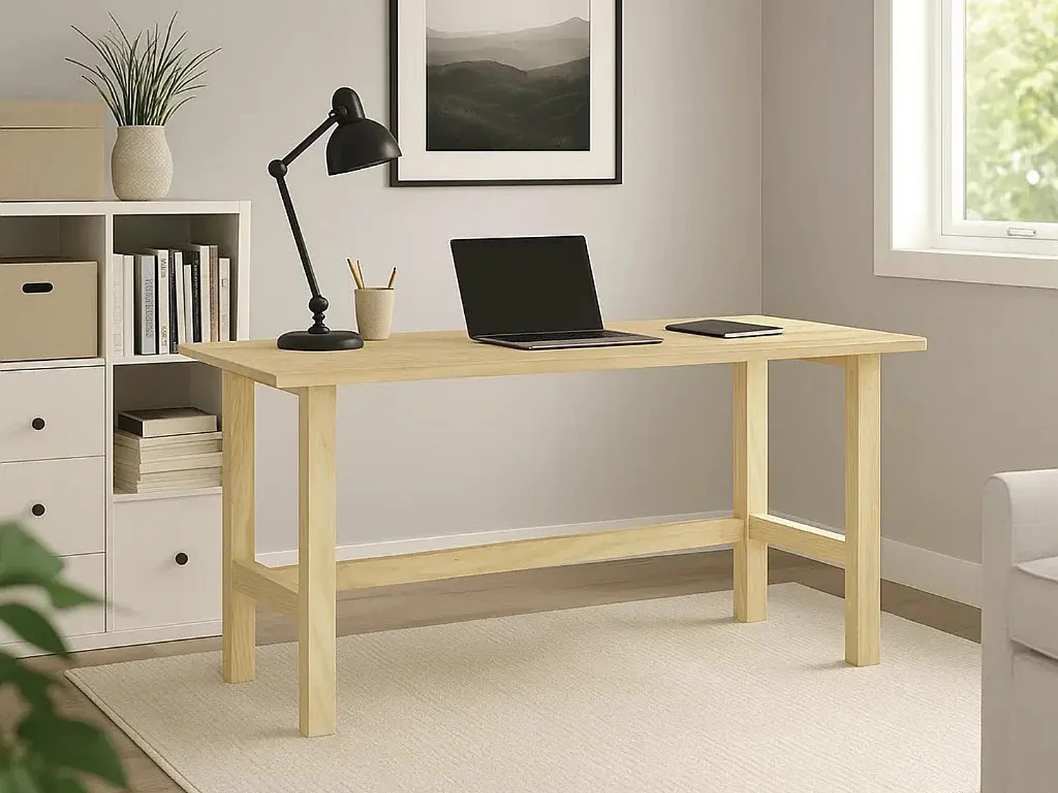 Biurko Nordic drewniane, kolor sosnowy