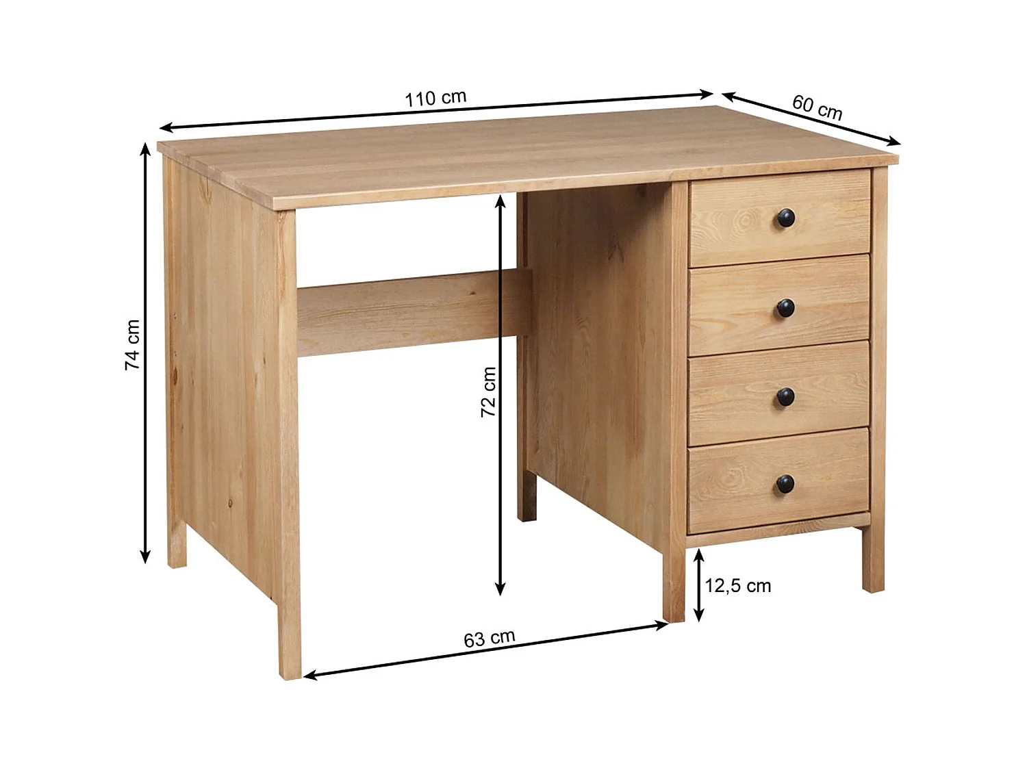 Biurko Prestige II drewniane 110 cm, 4 szuflady, kolor kasztan