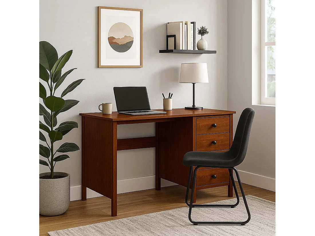 Biurko Prestige II drewniane 110 cm, 4 szuflady, kolor kasztan