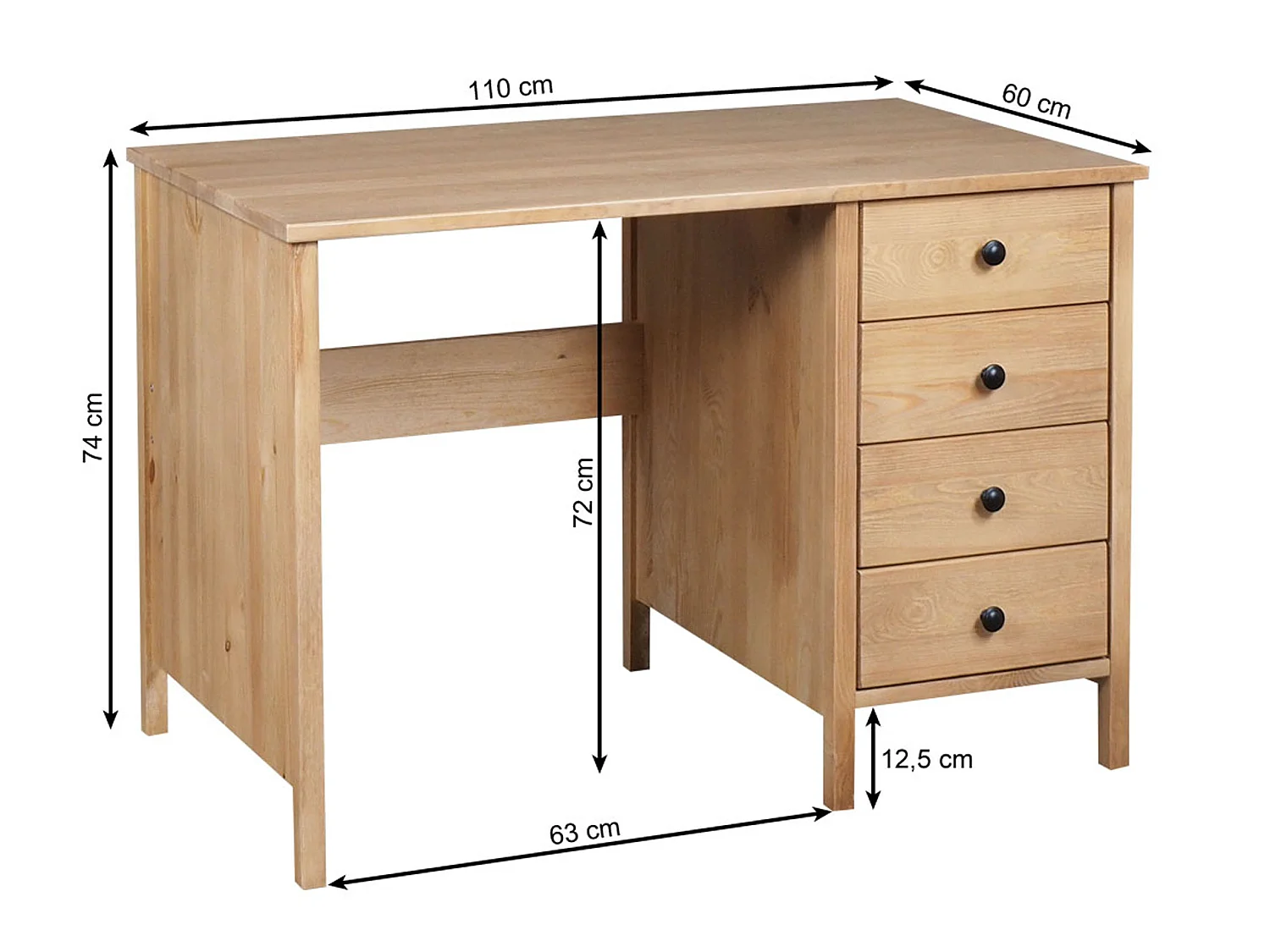 Biurko Prestige II drewniane 110 cm, 4 szuflady, kolor kasztan