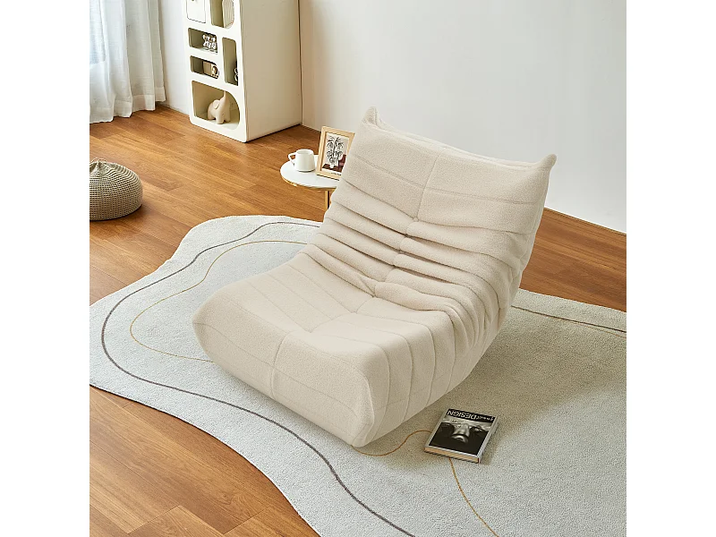 Sillón de felpa beige, suave piel de cordero, ligero y portátil, acolchado de alta densidad, ideal para sala de estar, dormitorio u oficina.