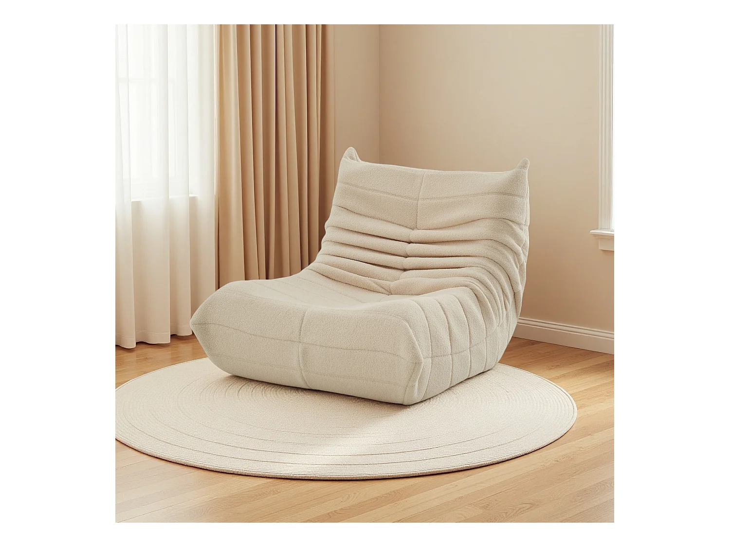 Fauteuil paresseux en peluche beige, tissu d'agneau doux, léger et portable, rembourrage haute densité, idéal salon, chambre ou bureau