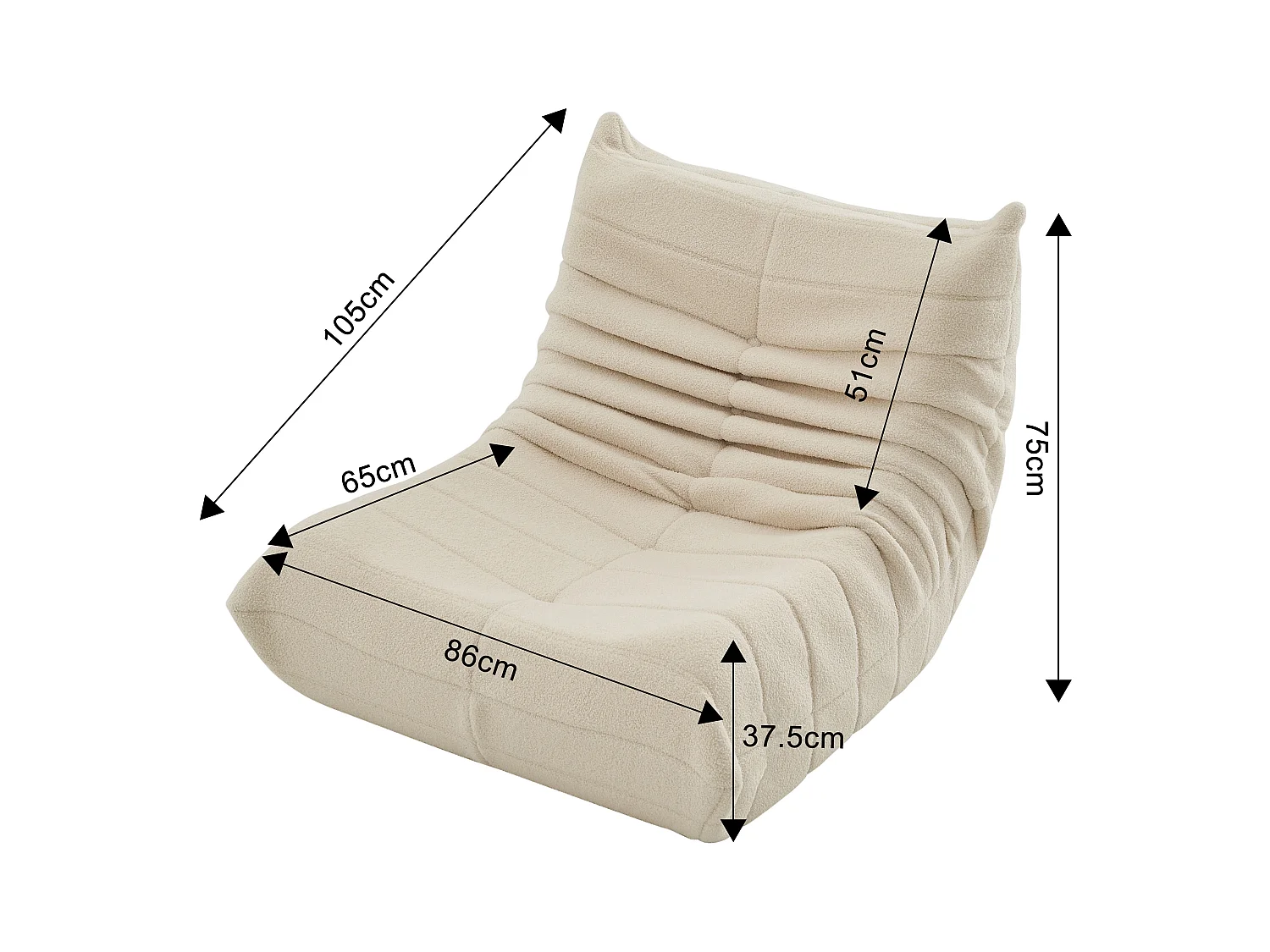 Fauteuil paresseux en peluche beige, tissu d'agneau doux, léger et portable, rembourrage haute densité, idéal salon, chambre ou bureau