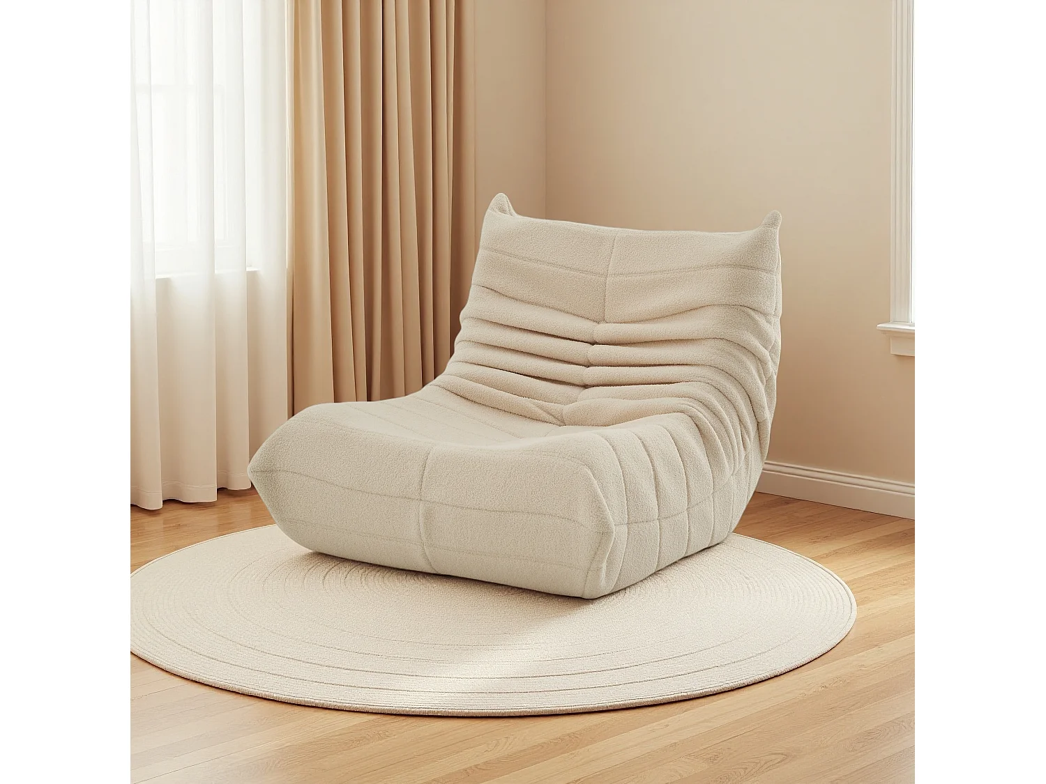 Sillón de felpa beige, suave piel de cordero, ligero y portátil, acolchado de alta densidad, ideal para sala de estar, dormitorio u oficina.
