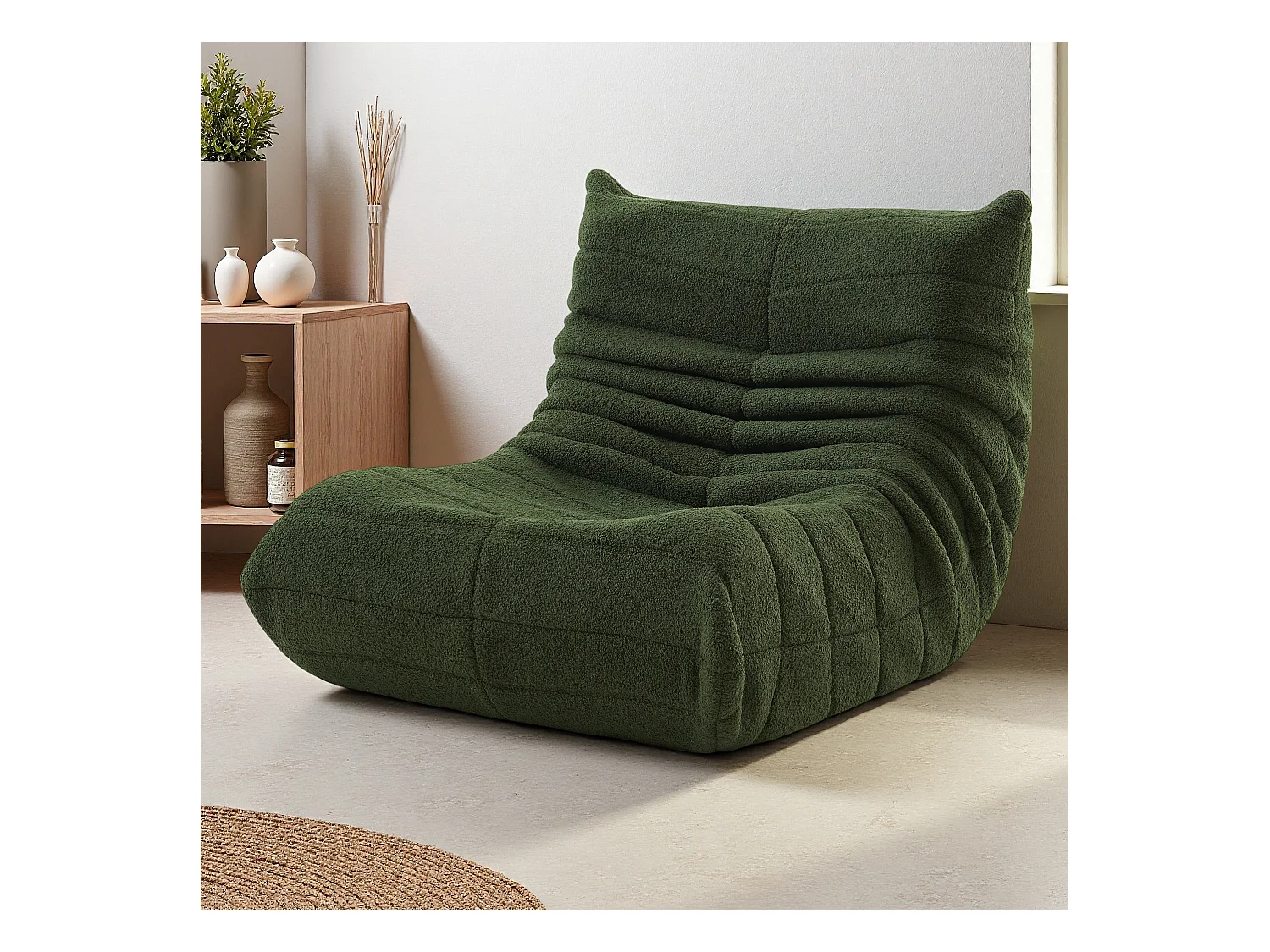 Sillón de felpa verde, suave piel de cordero, ligero y portátil, acolchado de alta densidad, ideal para sala de estar, dormitorio u oficina.