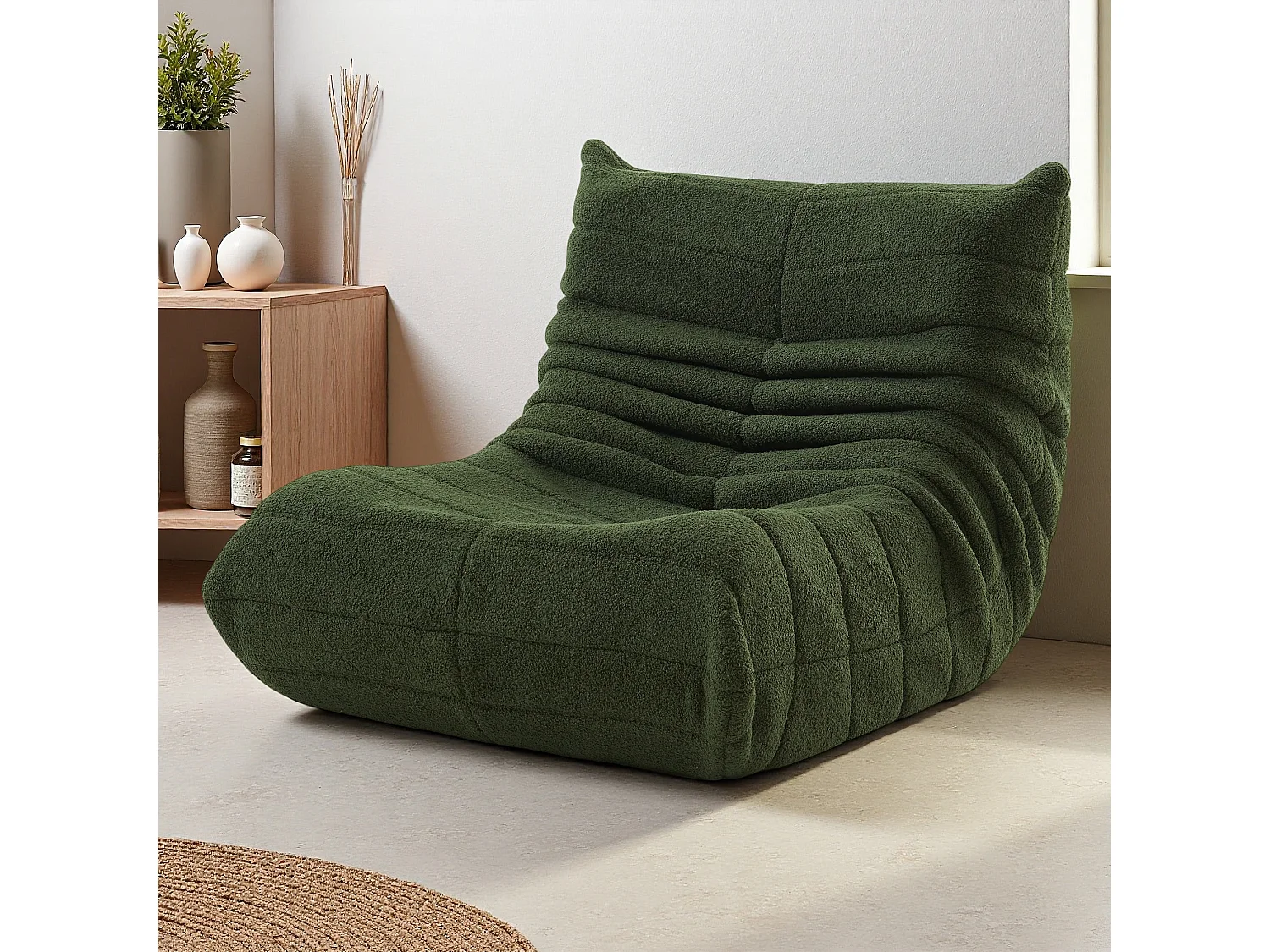 Sillón de felpa verde, suave piel de cordero, ligero y portátil, acolchado de alta densidad, ideal para sala de estar, dormitorio u oficina.