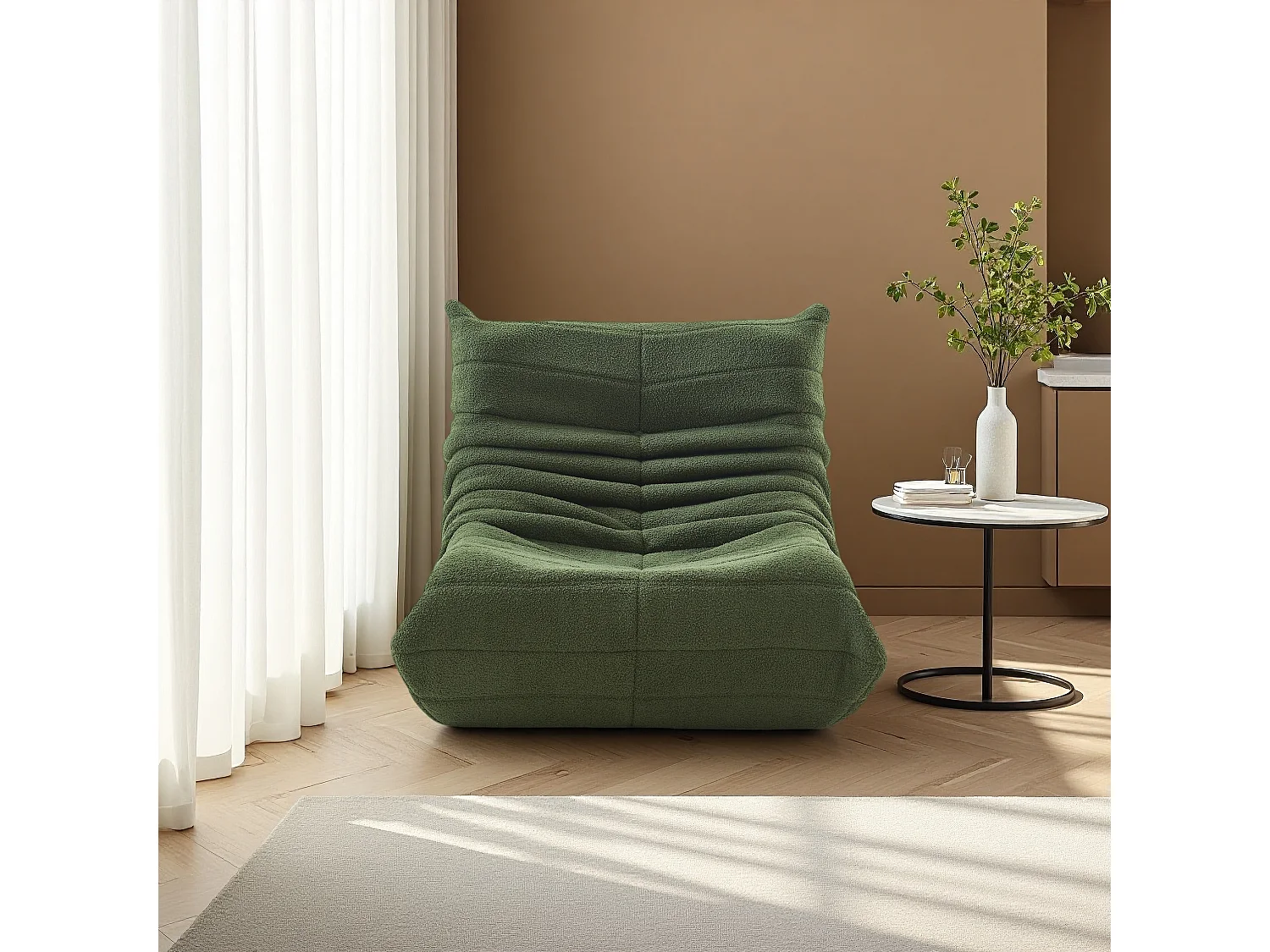Sillón de felpa verde, suave piel de cordero, ligero y portátil, acolchado de alta densidad, ideal para sala de estar, dormitorio u oficina.
