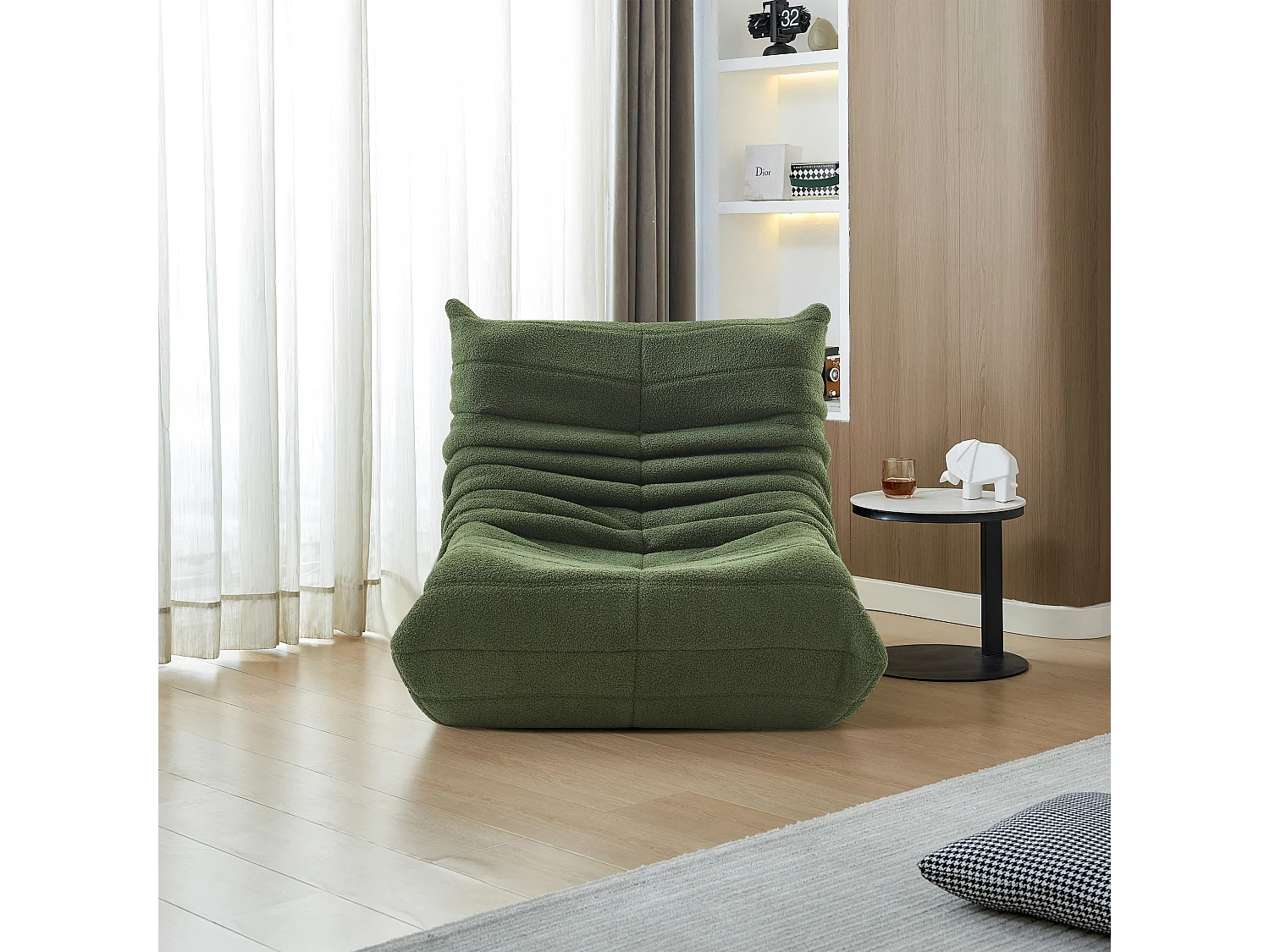 Sillón de felpa verde, suave piel de cordero, ligero y portátil, acolchado de alta densidad, ideal para sala de estar, dormitorio u oficina.
