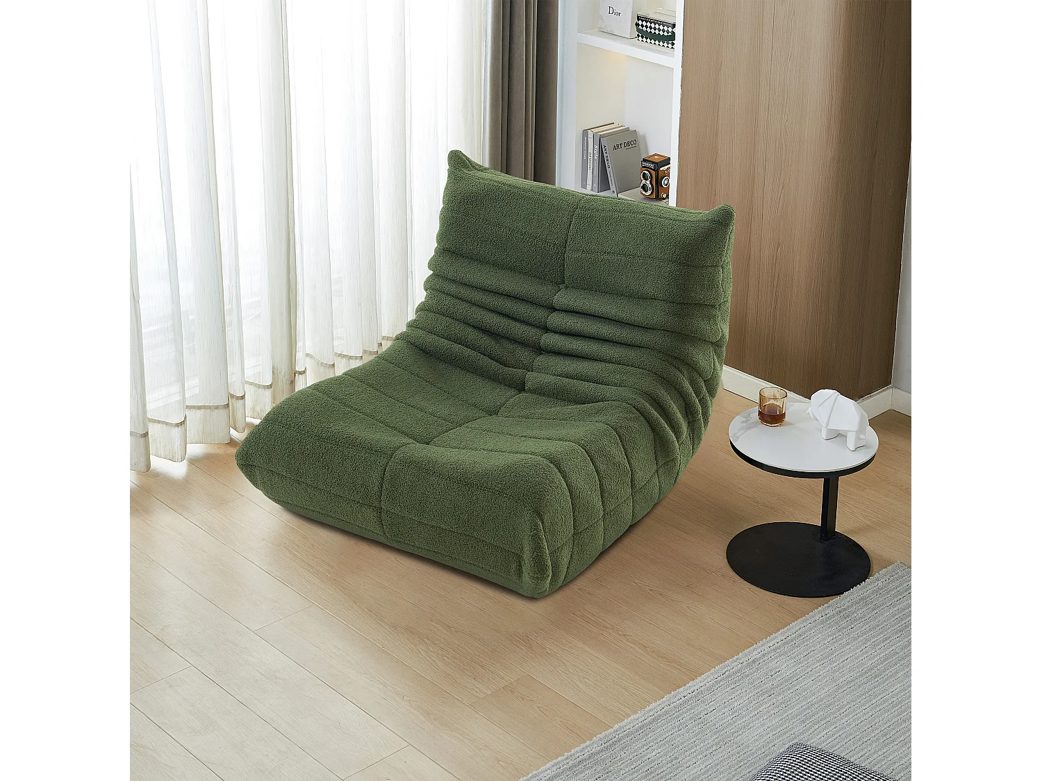 Sillón de felpa verde, suave piel de cordero, ligero y portátil, acolchado de alta densidad, ideal para sala de estar, dormitorio u oficina.