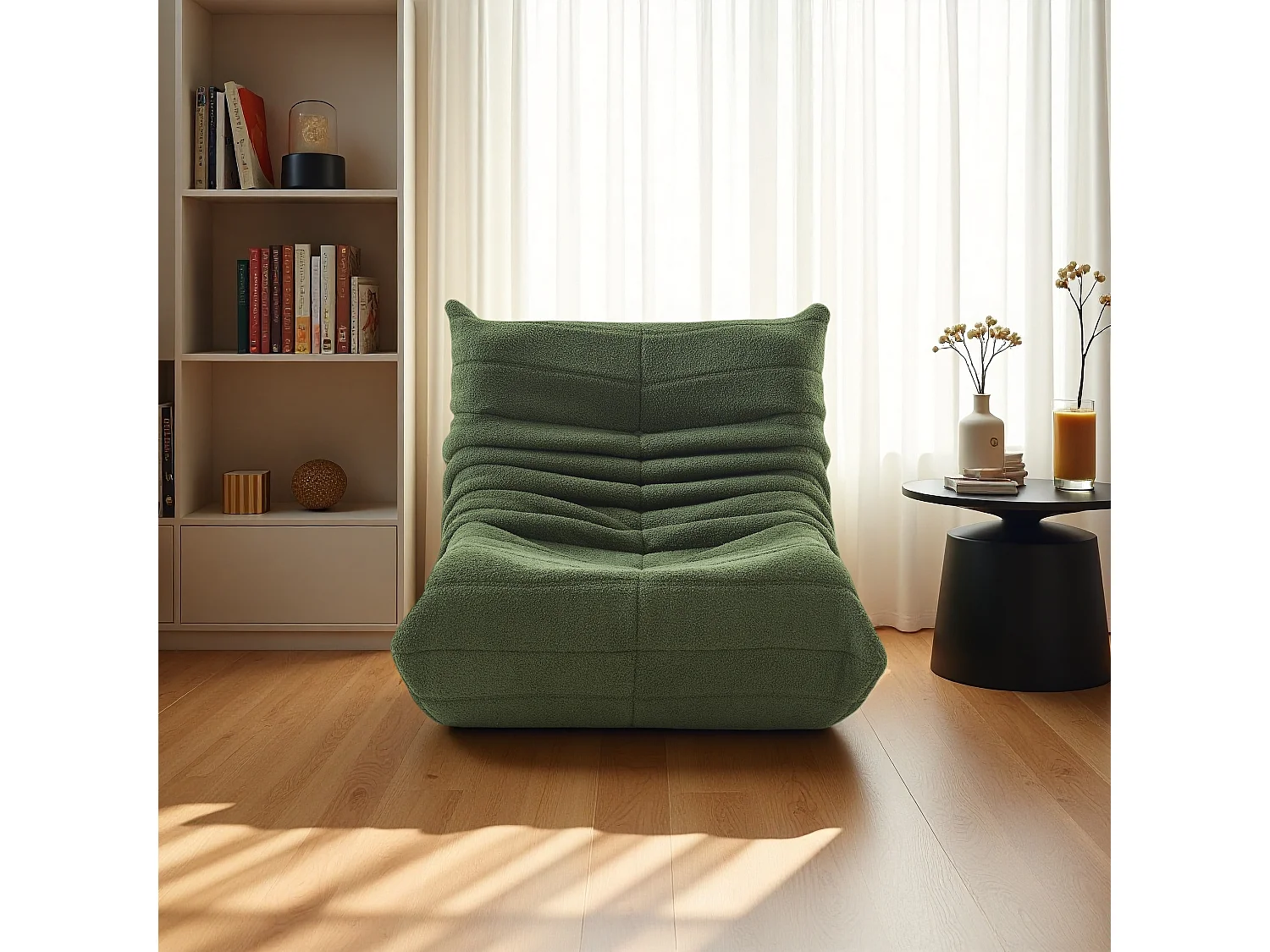 Sillón de felpa verde, suave piel de cordero, ligero y portátil, acolchado de alta densidad, ideal para sala de estar, dormitorio u oficina.