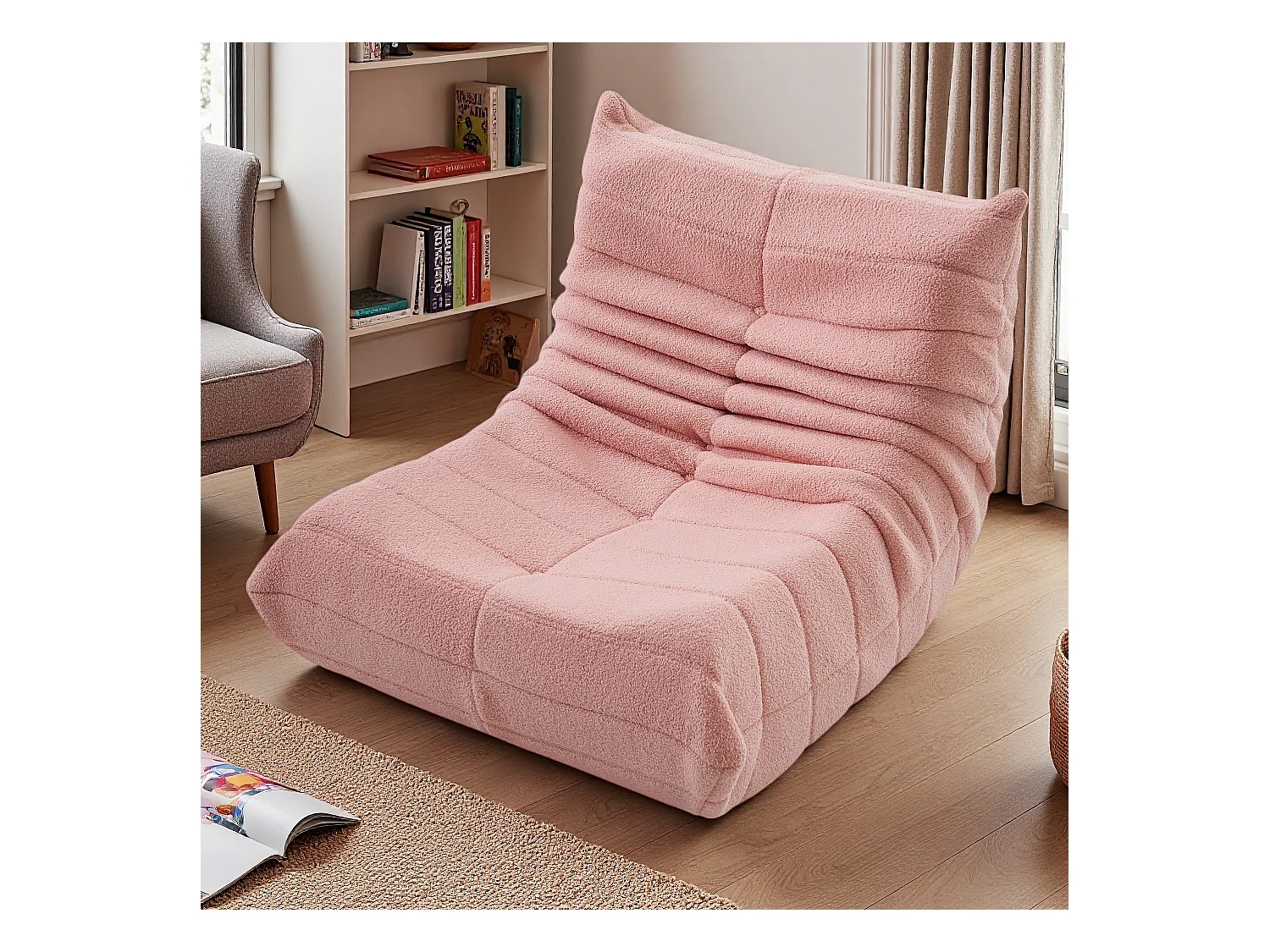 Fauteuil paresseux en peluche rose, tissu d'agneau doux, léger et portable, rembourrage haute densité, idéal salon, chambre ou bureau