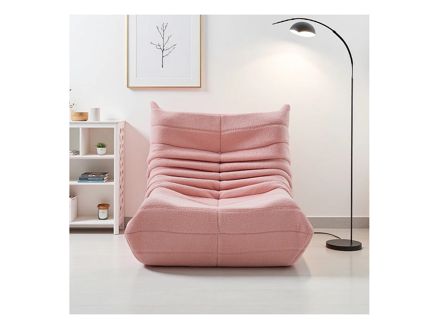 Fauteuil paresseux en peluche rose, tissu d'agneau doux, léger et portable, rembourrage haute densité, idéal salon, chambre ou bureau