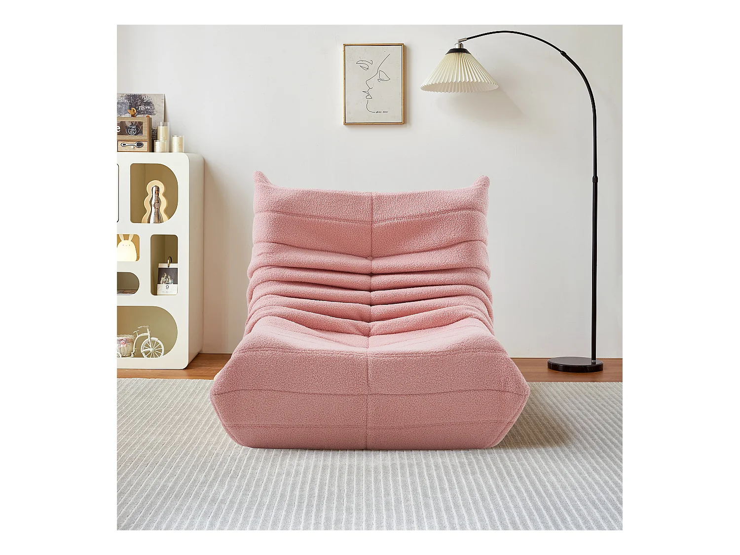 Poltrona relax rosa in morbida pelle di agnello, leggera e portatile, imbottitura ad alta densità, ideale per soggiorno, camera da letto o ufficio