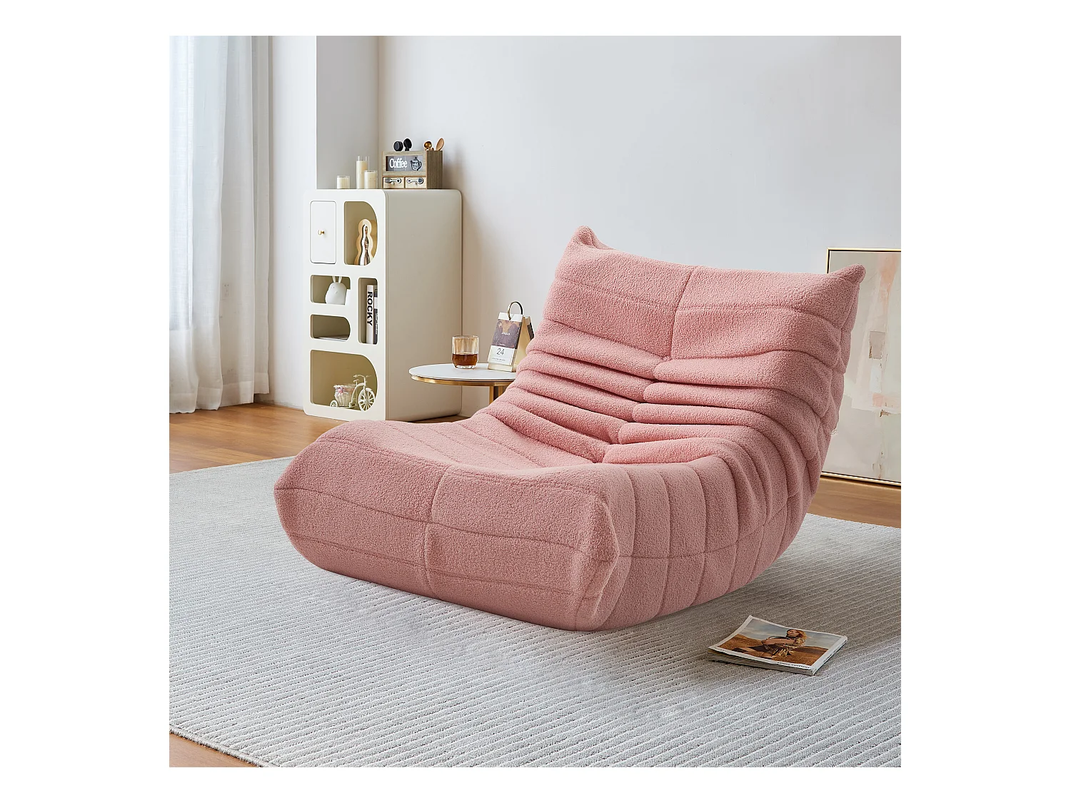 Poltrona relax rosa in morbida pelle di agnello, leggera e portatile, imbottitura ad alta densità, ideale per soggiorno, camera da letto o ufficio