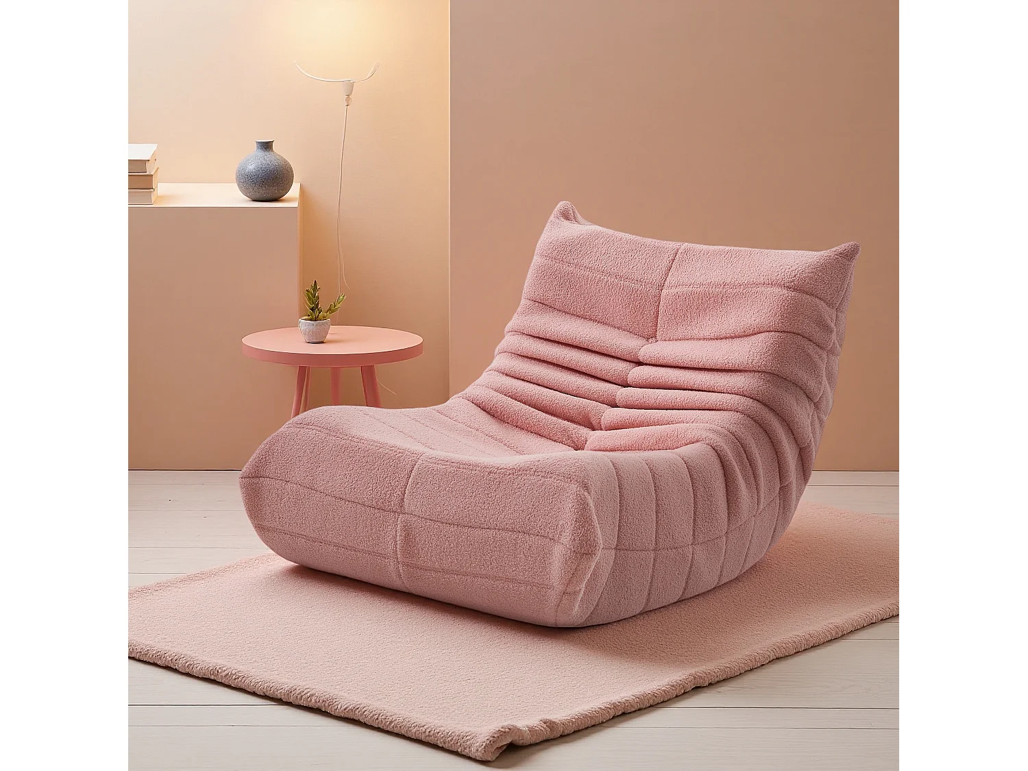 Sillón de felpa rosa, suave piel de cordero, ligero y portátil, acolchado de alta densidad, ideal para sala de estar, dormitorio u oficina.