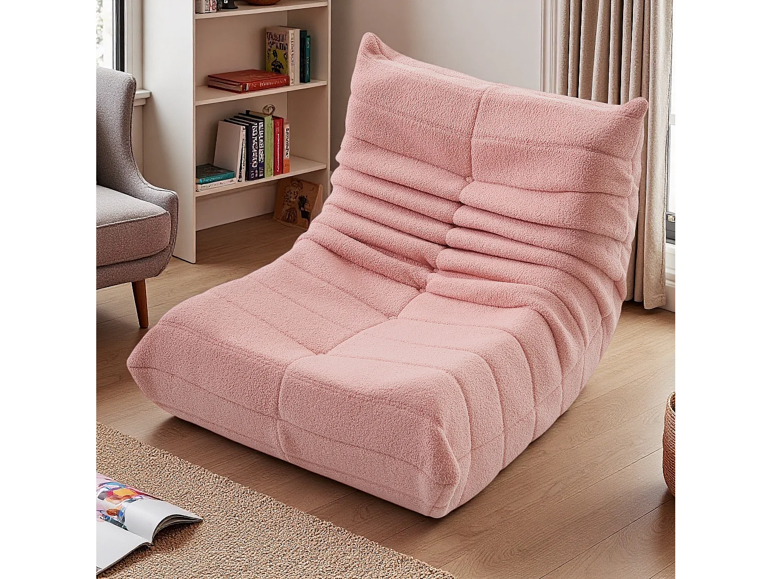 Sillón de felpa rosa, suave piel de cordero, ligero y portátil, acolchado de alta densidad, ideal para sala de estar, dormitorio u oficina.