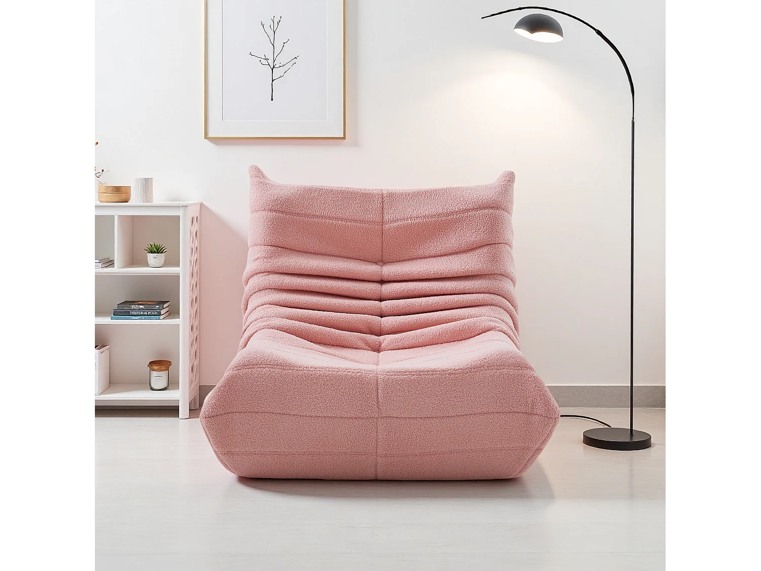 Sillón de felpa rosa, suave piel de cordero, ligero y portátil, acolchado de alta densidad, ideal para sala de estar, dormitorio u oficina.