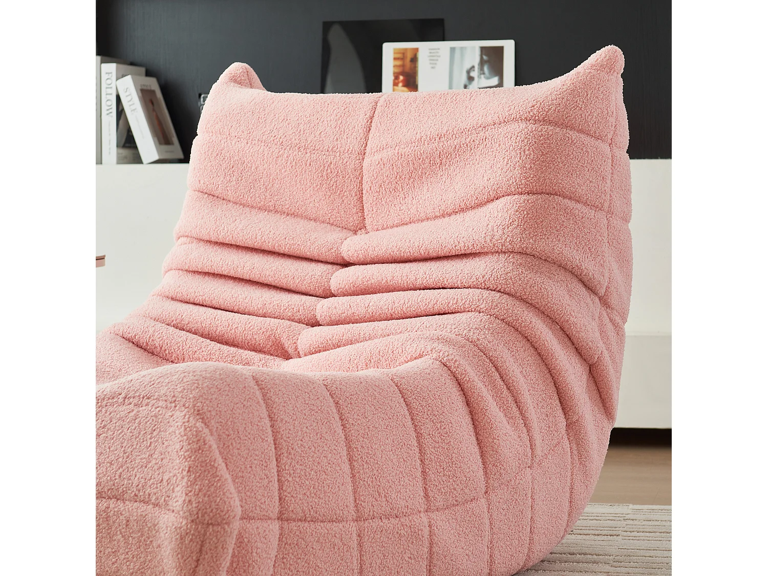 Sillón de felpa rosa, suave piel de cordero, ligero y portátil, acolchado de alta densidad, ideal para sala de estar, dormitorio u oficina.