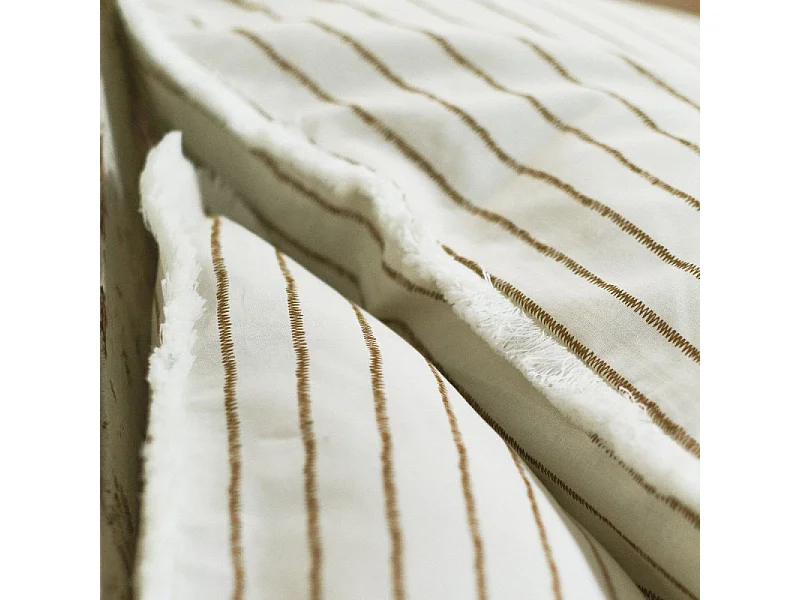 Parure de Lit Double Coton "Indies" Rayures Marron/Blanc 220x240cm + 2 Taies 63x63cm