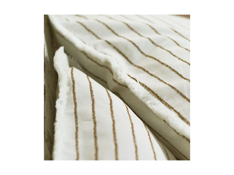 Parure de Lit Double Coton "Indies" Rayures Marron/Blanc 220x240cm + 2 Taies 63x63cm