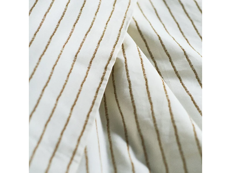 Parure de Lit Double Coton "Indies" Rayures Marron/Blanc 220x240cm + 2 Taies 63x63cm