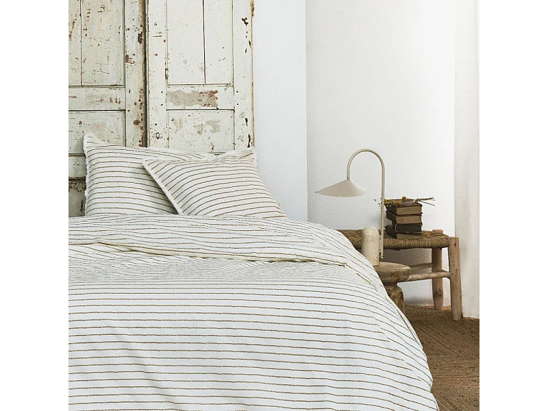 Komplet pościeli podwójny bawełniany "Indies" w paski brązowo-biały 220x240cm + 2 poszewki 63x63cm