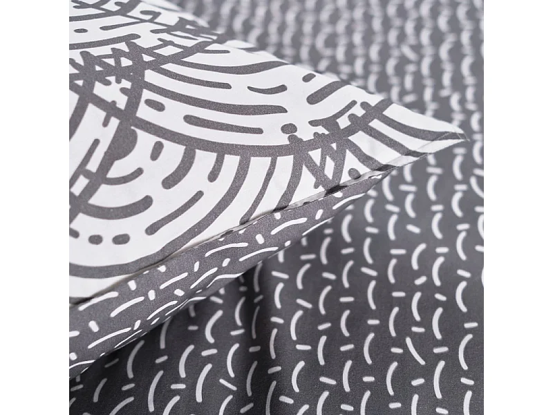 Parure de lit double "Sunshine" Gris et Blanc 220x240cm - 100% Coton Imprimé