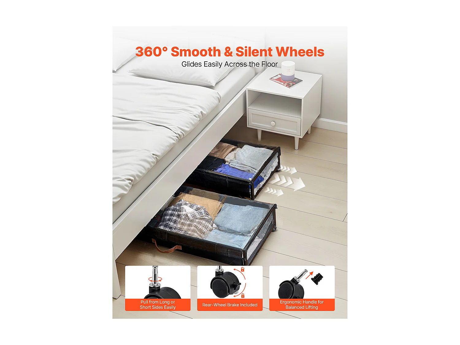 Aufbewahrungstaschen SucceBuy unterm Bett mit Rollen, Schuhorganizer unterm Bett 2 Stück 91,5 x 46 x 18,5 cm, mit Transparentem Deckel