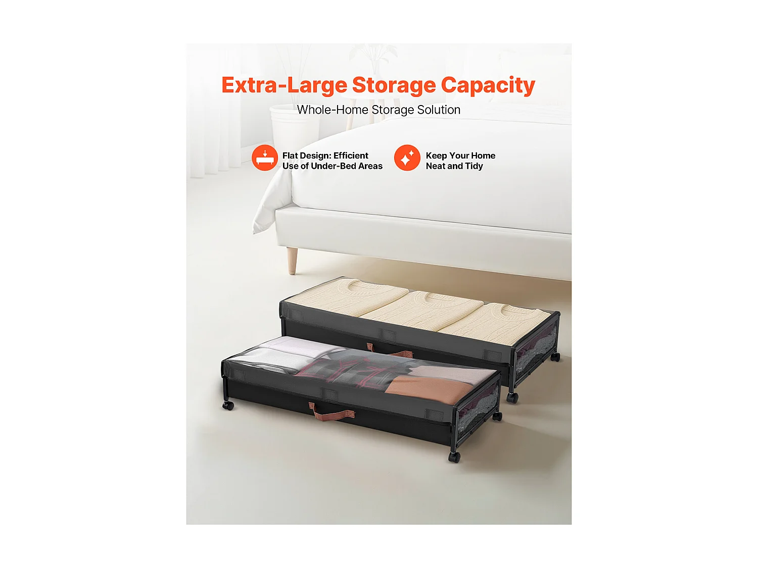 Aufbewahrungstaschen SucceBuy unterm Bett mit Rollen, Schuhorganizer unterm Bett 2 Stück 91,5 x 46 x 18,5 cm, mit Transparentem Deckel