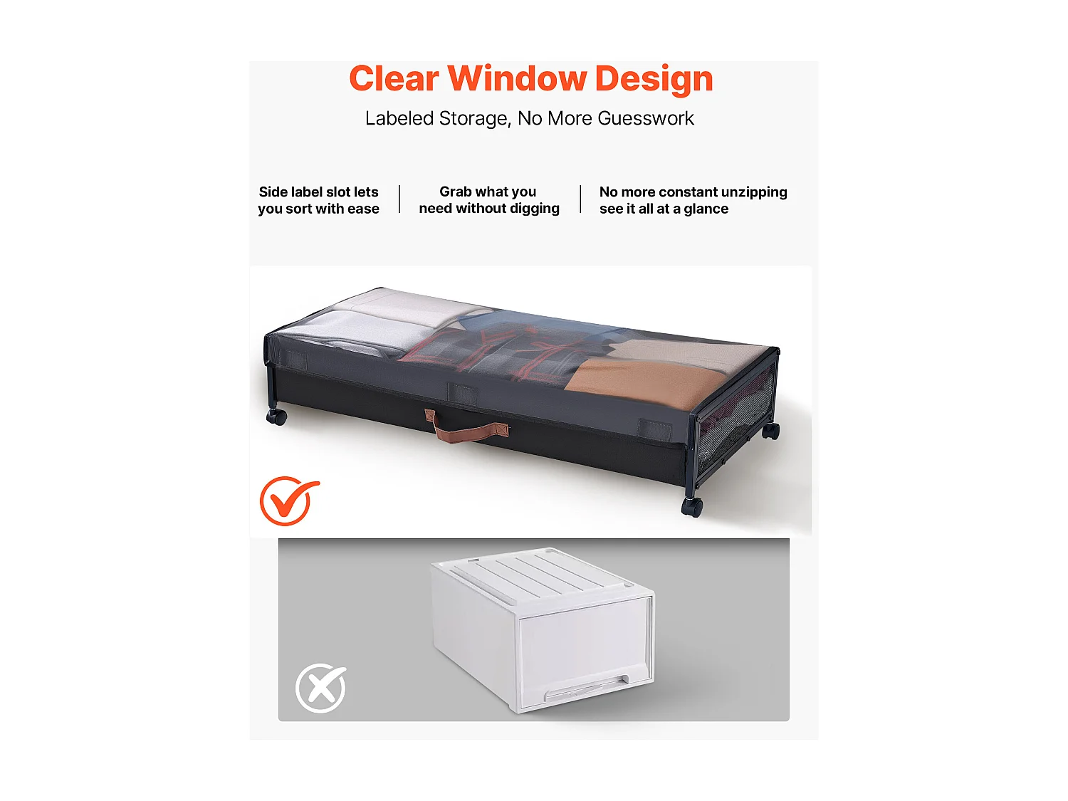 Aufbewahrungstaschen SucceBuy unterm Bett mit Rollen, Schuhorganizer unterm Bett 2 Stück 91,5 x 46 x 18,5 cm, mit Transparentem Deckel