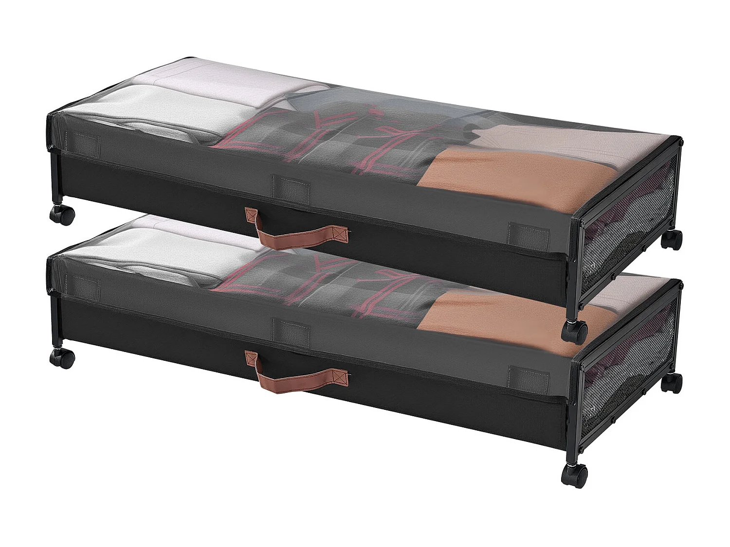 Aufbewahrungstaschen SucceBuy unterm Bett mit Rollen, Schuhorganizer unterm Bett 2 Stück 91,5 x 46 x 18,5 cm, mit Transparentem Deckel