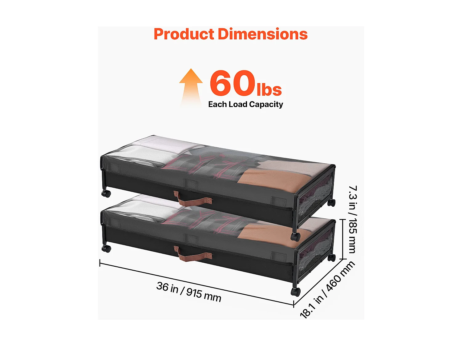 Sacs de Rangement SucceBuy sous Lit avec Roulettes, Organisateur de Chaussures sous le Lit 2 Pièces de 91,5 x 46 x 18,5 cm, avec Couvercle Transparent