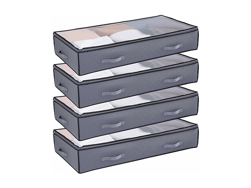 Aufbewahrungstaschen SucceBuy unterm Bett 4 Stück 90 L, Schuhorganizer unterm Bett mit Transparenten Deckeln, Aufbewahrungsbox für Kleidung