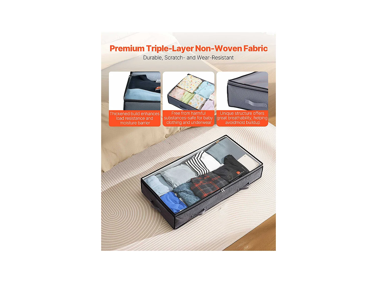 Sacs de Rangement SucceBuy sous Lit 4 Pièces 90 L, Organisateur de Chaussures sous le Lit avec Couvercles Transparents, Boîte de Rangement pour Vêtements