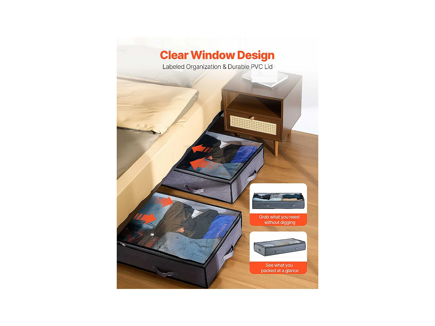 Sacs de Rangement SucceBuy sous Lit 4 Pièces 90 L, Organisateur de Chaussures sous le Lit avec Couvercles Transparents, Boîte de Rangement pour Vêtements