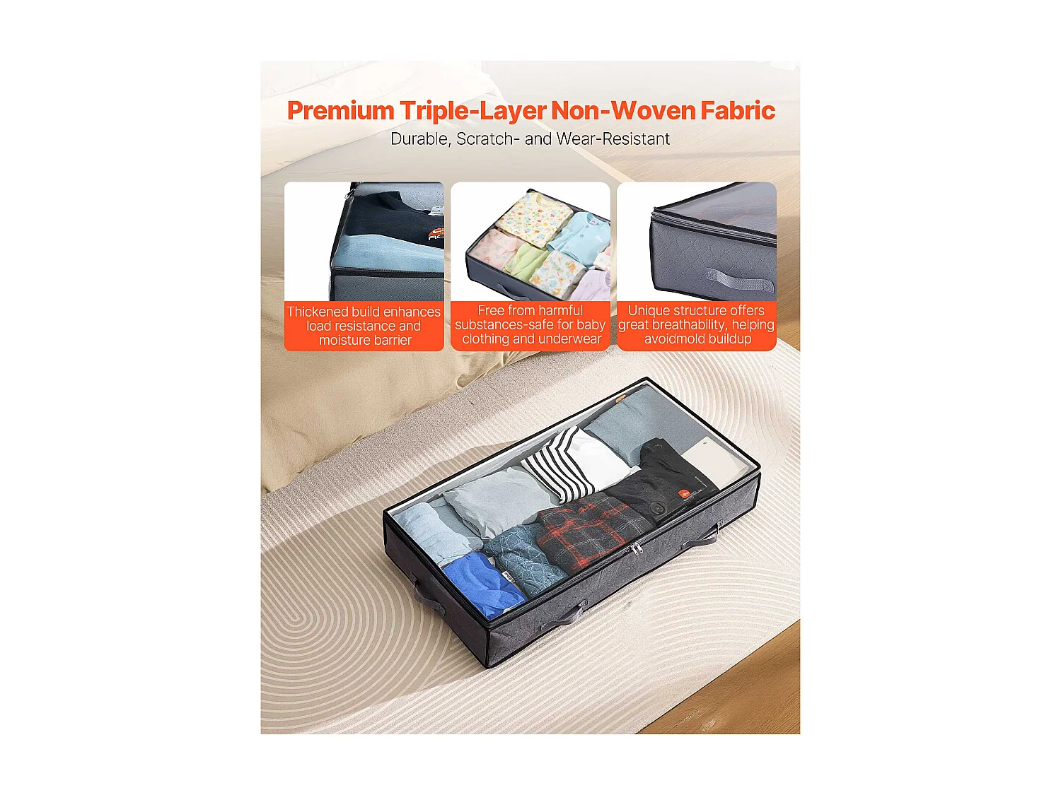 Aufbewahrungstaschen SucceBuy unterm Bett 4 Stück 90 L, Schuhorganizer unterm Bett mit Transparenten Deckeln, Aufbewahrungsbox für Kleidung