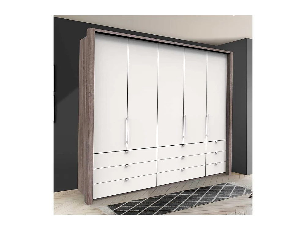 Falttüren Kleiderschrank in Weiß Eiche Trüffelfarben