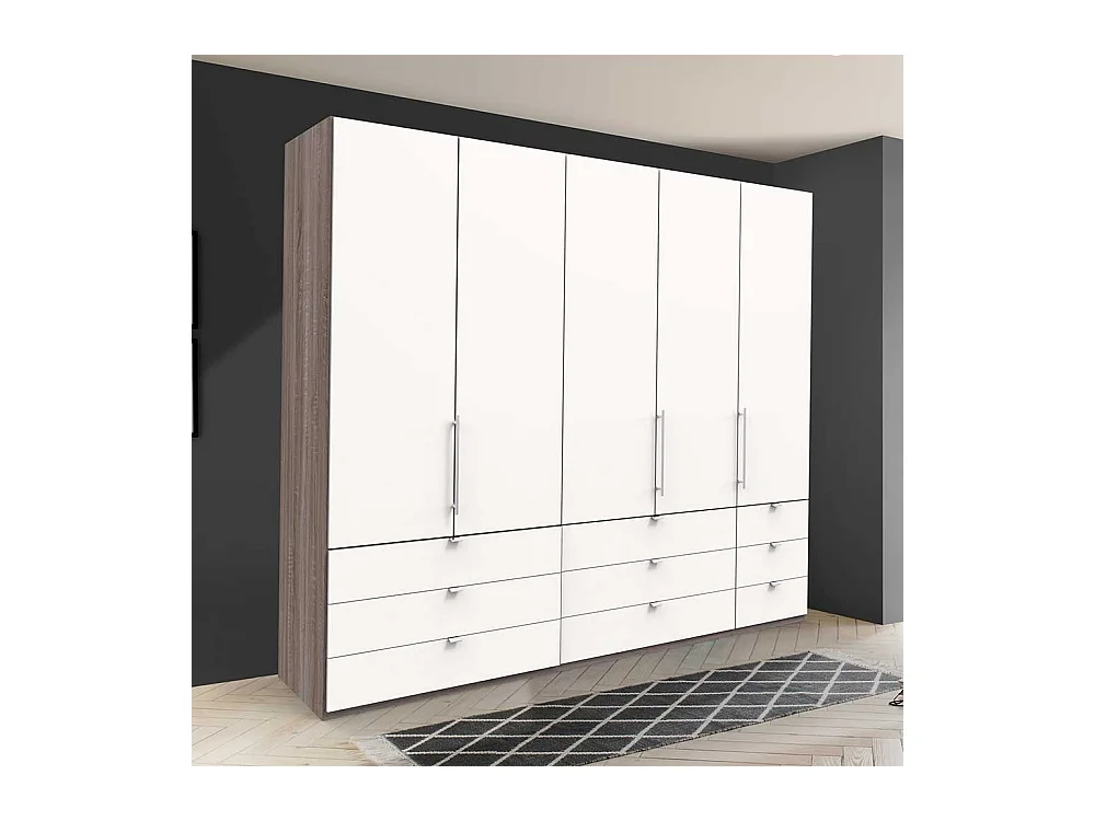 Falttüren Kleiderschrank in Weiß Eiche Trüffelfarben
