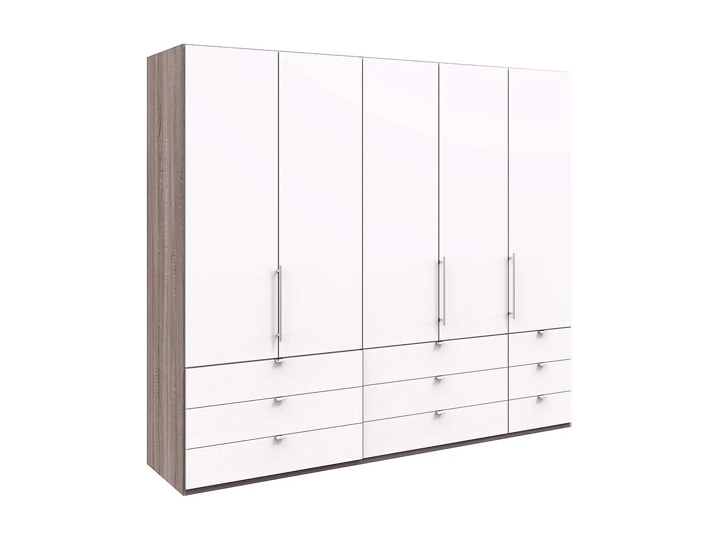 Falttüren Kleiderschrank in Weiß Eiche Trüffelfarben