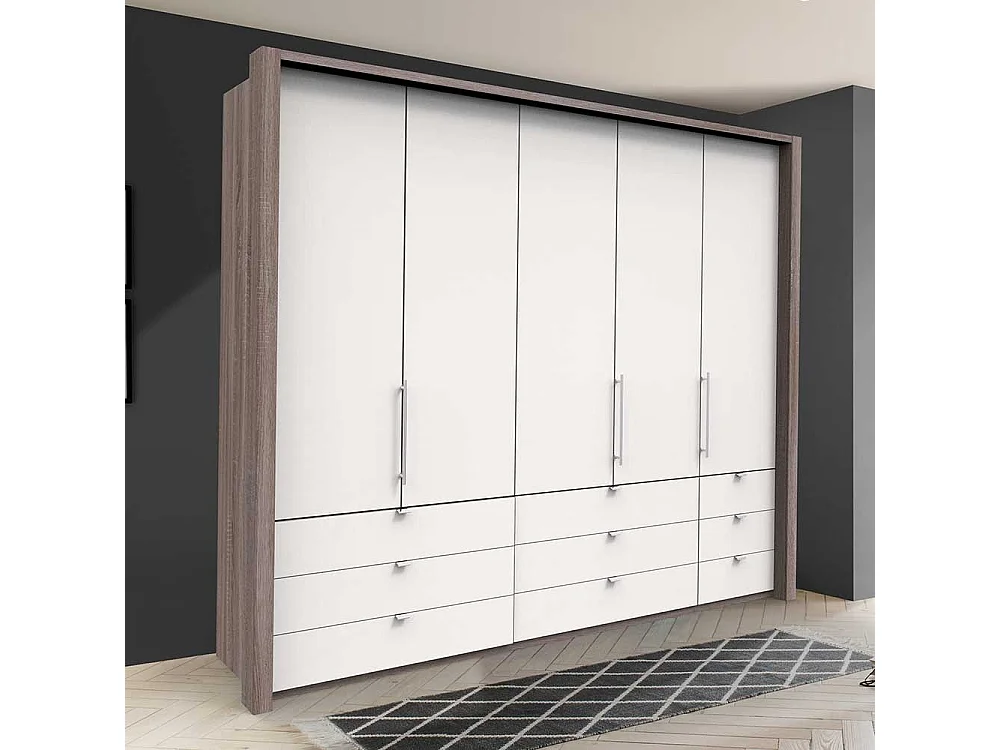 Falttüren Kleiderschrank in Weiß Eiche Trüffelfarben