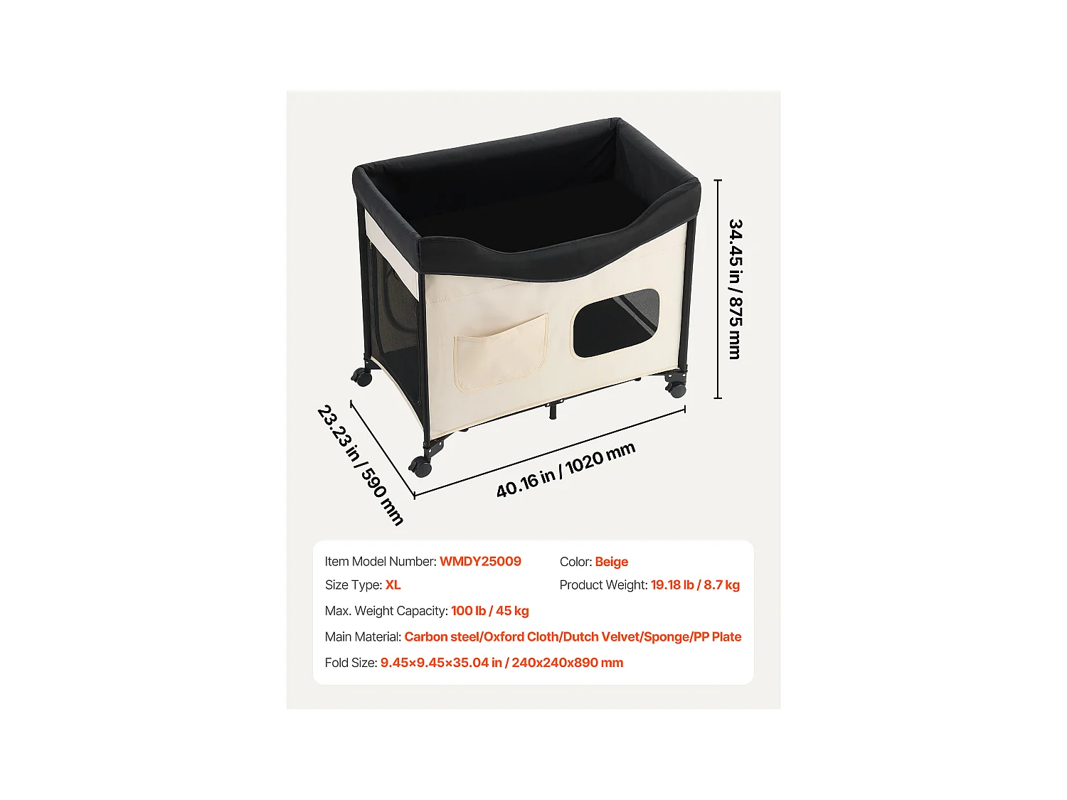 Lit Surélevé pour Chiens Chats SucceBuy, Lit de Camp pour Animaux de Compagnie Pliable, Panier Chiens en Tissu Oxford 600D et Velours Hollandais