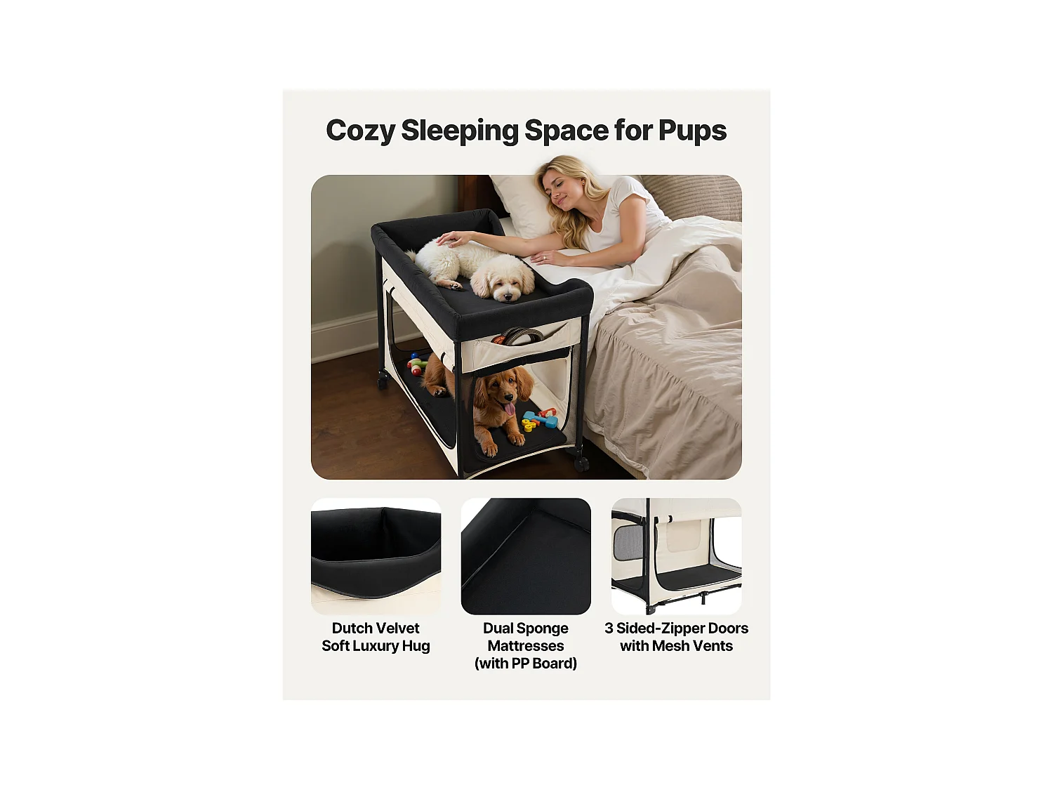 Lit Surélevé pour Chiens Chats SucceBuy, Lit de Camp pour Animaux de Compagnie Pliable, Panier Chiens en Tissu Oxford 600D et Velours Hollandais