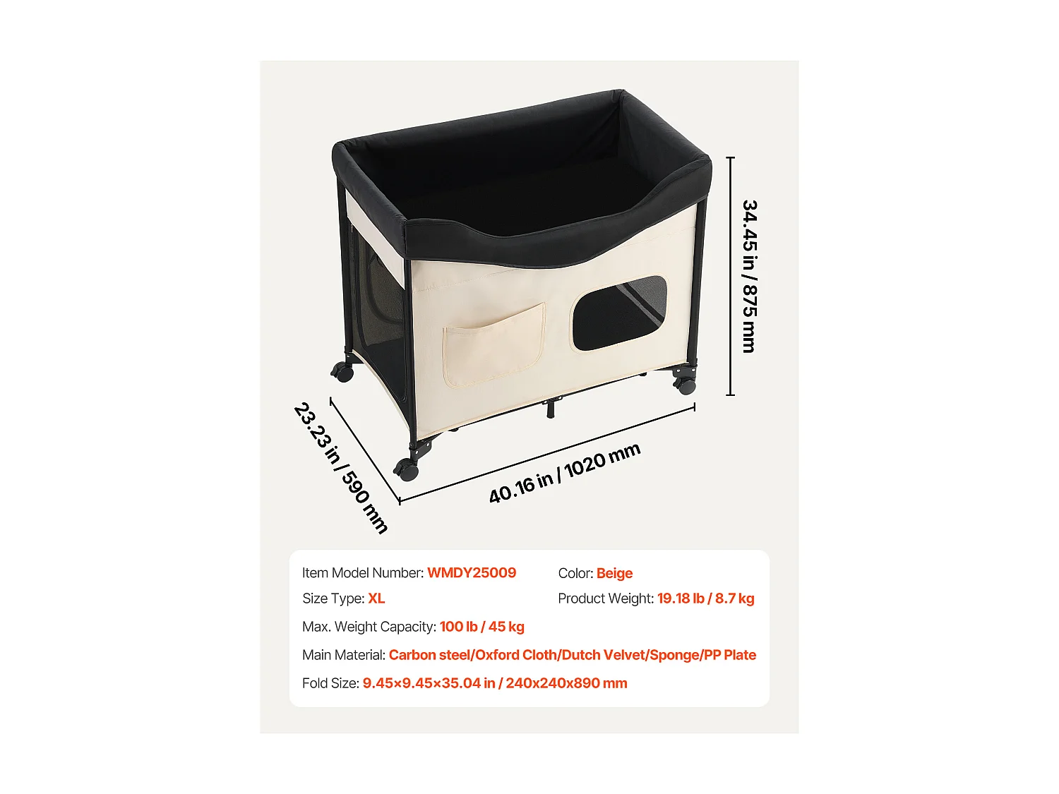 Lit Surélevé pour Chiens Chats SucceBuy, Lit de Camp pour Animaux de Compagnie Pliable, Panier Chiens en Tissu Oxford 600D et Velours Hollandais