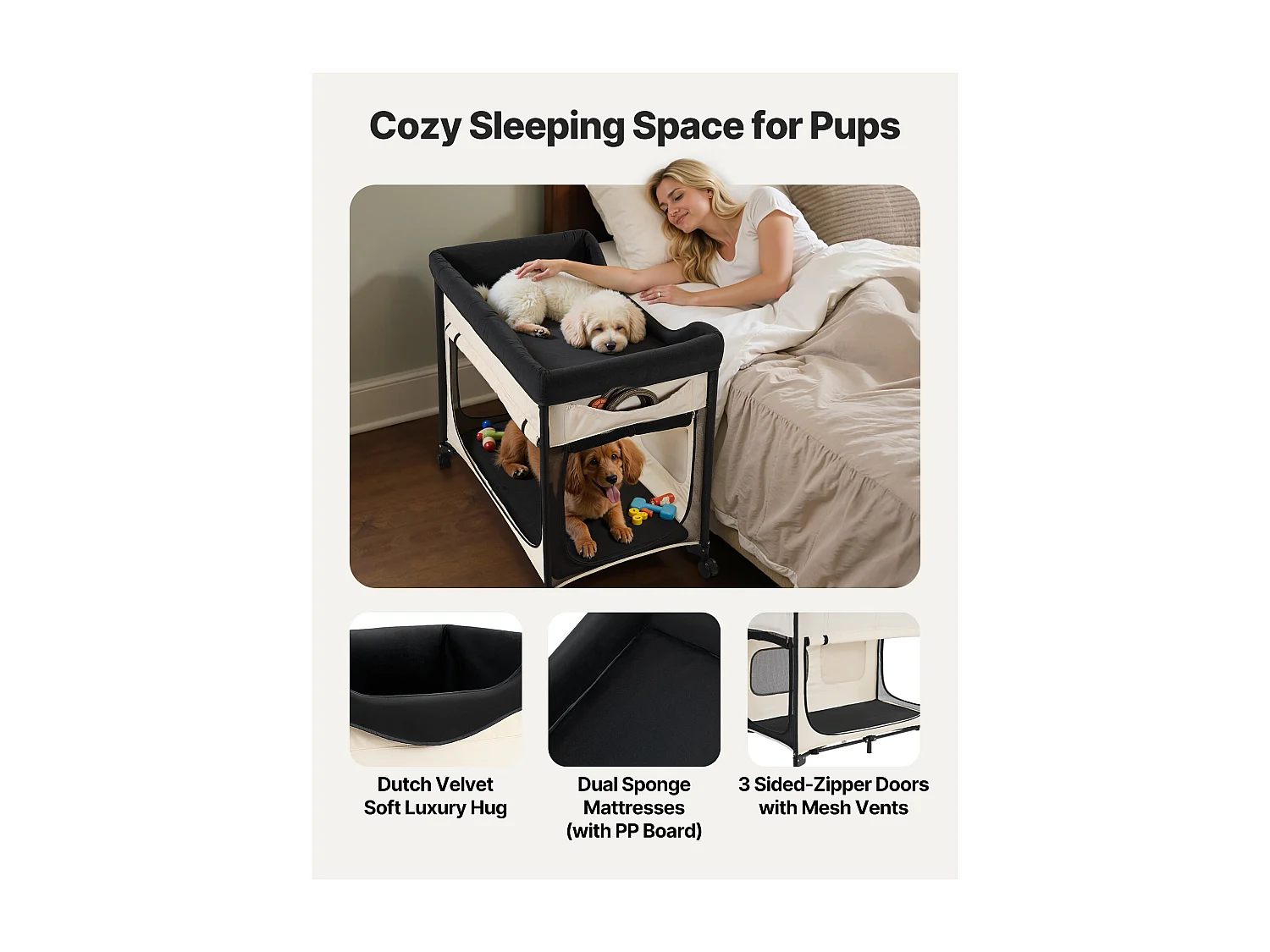 Lit Surélevé pour Chiens Chats SucceBuy, Lit de Camp pour Animaux de Compagnie Pliable, Panier Chiens en Tissu Oxford 600D et Velours Hollandais