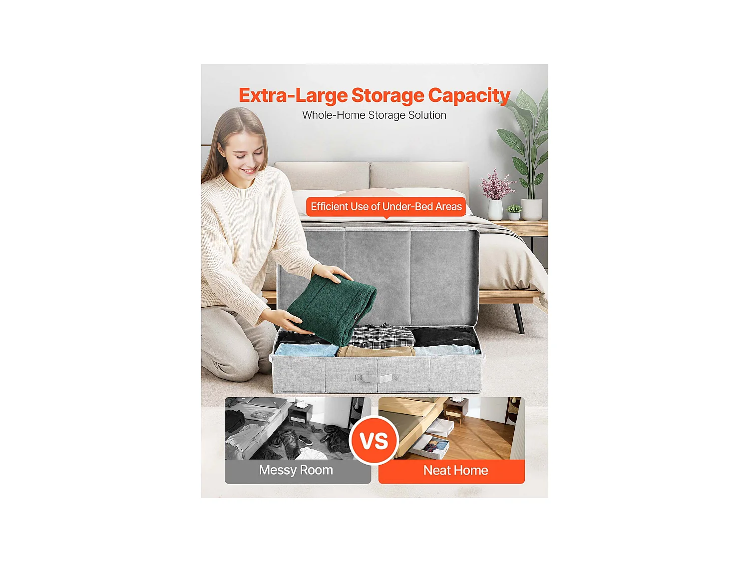 Sacs de Rangement SucceBuy sous Lit 2 Pièces de 48 L, Organisateur de Chaussures sous le Lit de 80,5x40,5x15,5 cm, Boîte de Rangement pour Vêtements