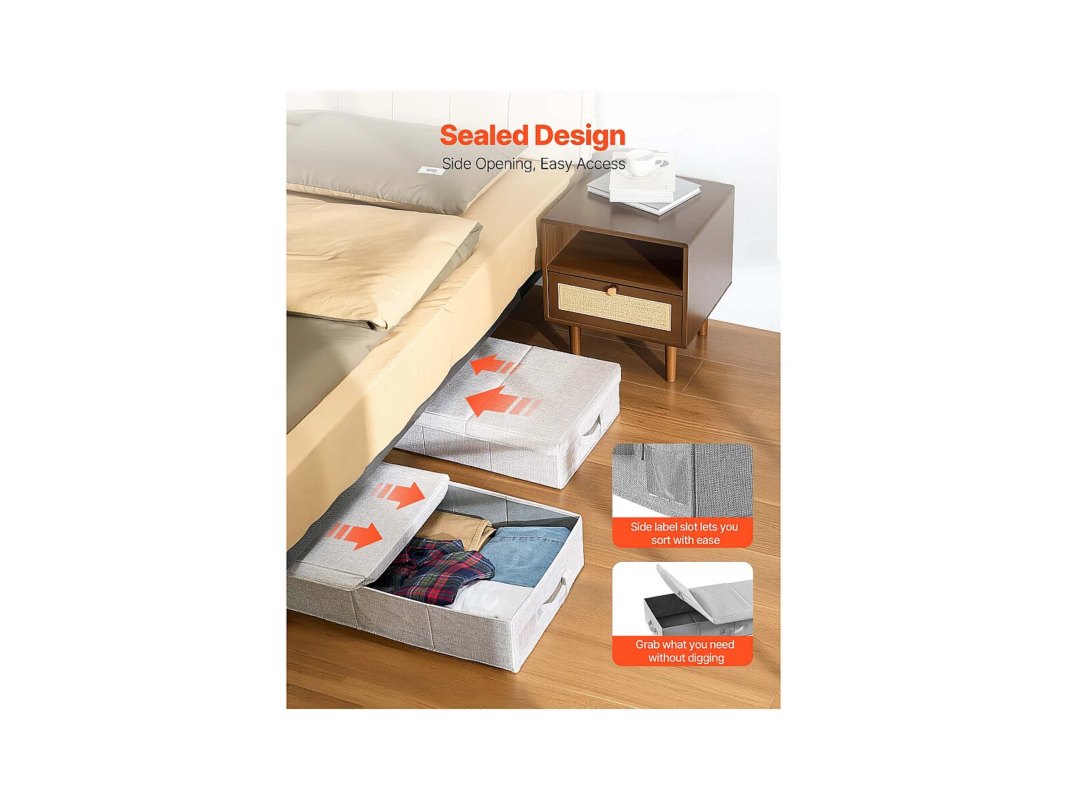 Sacs de Rangement SucceBuy sous Lit 2 Pièces de 48 L, Organisateur de Chaussures sous le Lit de 80,5x40,5x15,5 cm, Boîte de Rangement pour Vêtements