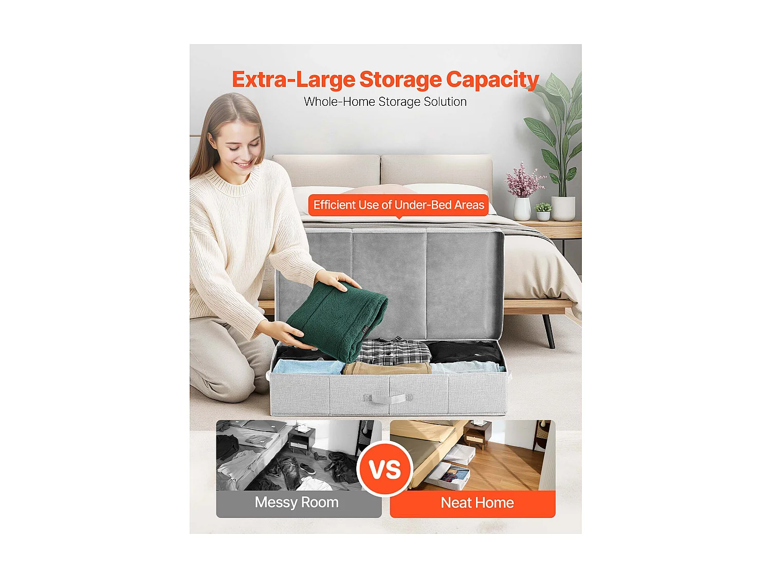 Sacs de Rangement SucceBuy sous Lit 2 Pièces de 48 L, Organisateur de Chaussures sous le Lit de 80,5x40,5x15,5 cm, Boîte de Rangement pour Vêtements