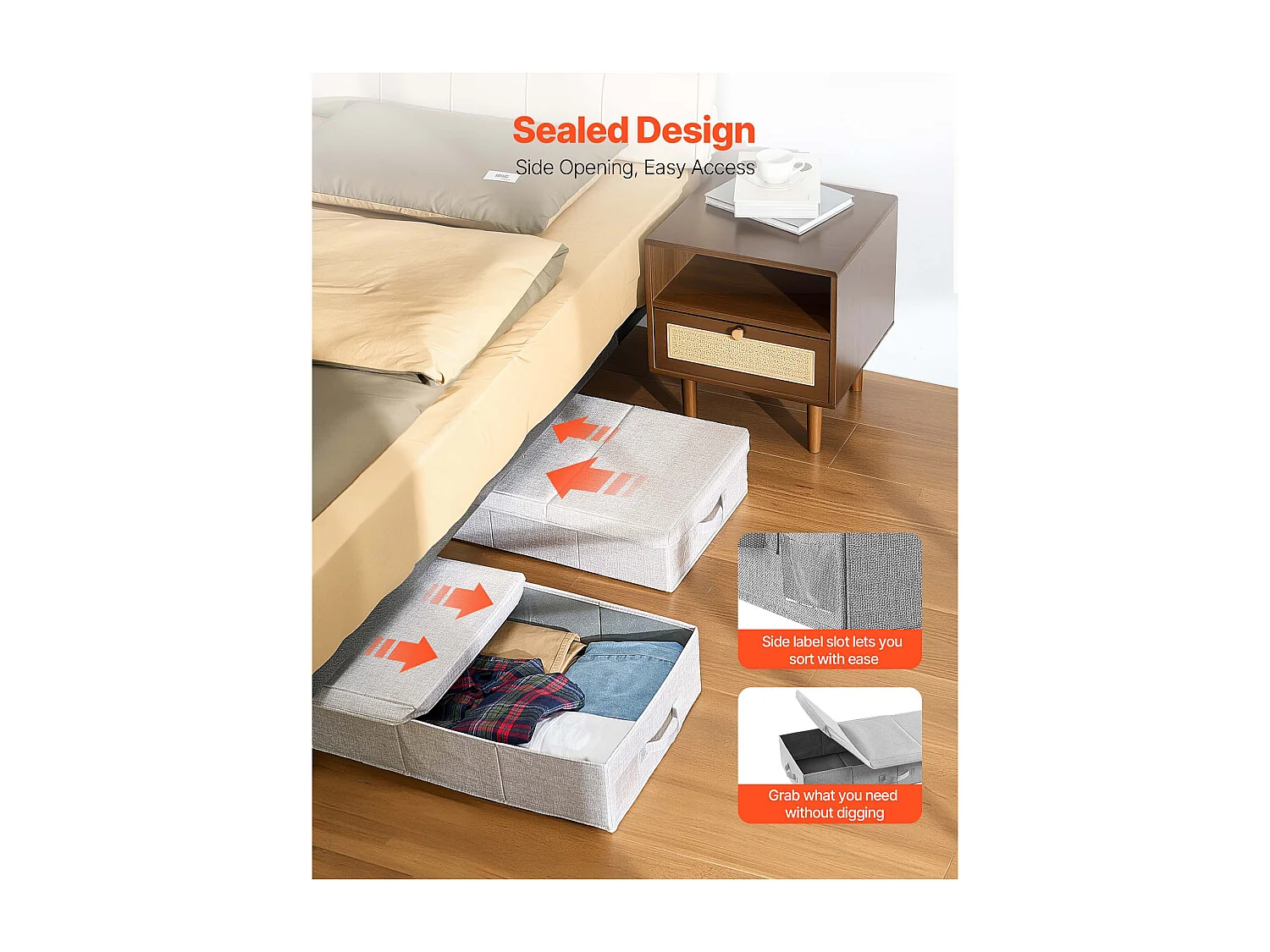 Sacs de Rangement SucceBuy sous Lit 2 Pièces de 48 L, Organisateur de Chaussures sous le Lit de 80,5x40,5x15,5 cm, Boîte de Rangement pour Vêtements